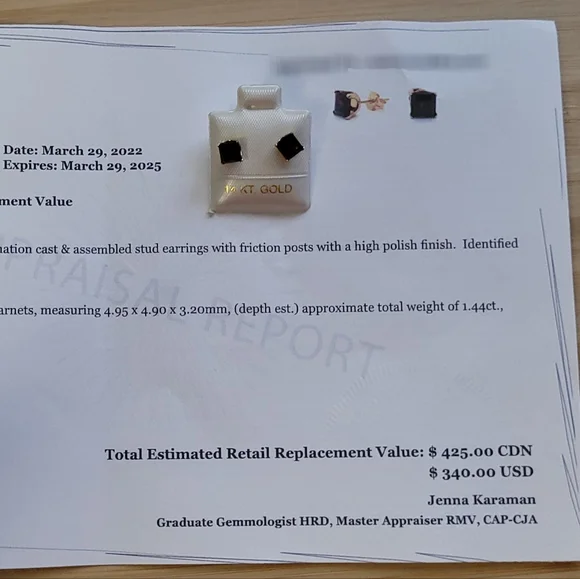 14K Natural Pyrope Stud Earrings - Picture 4 of 4